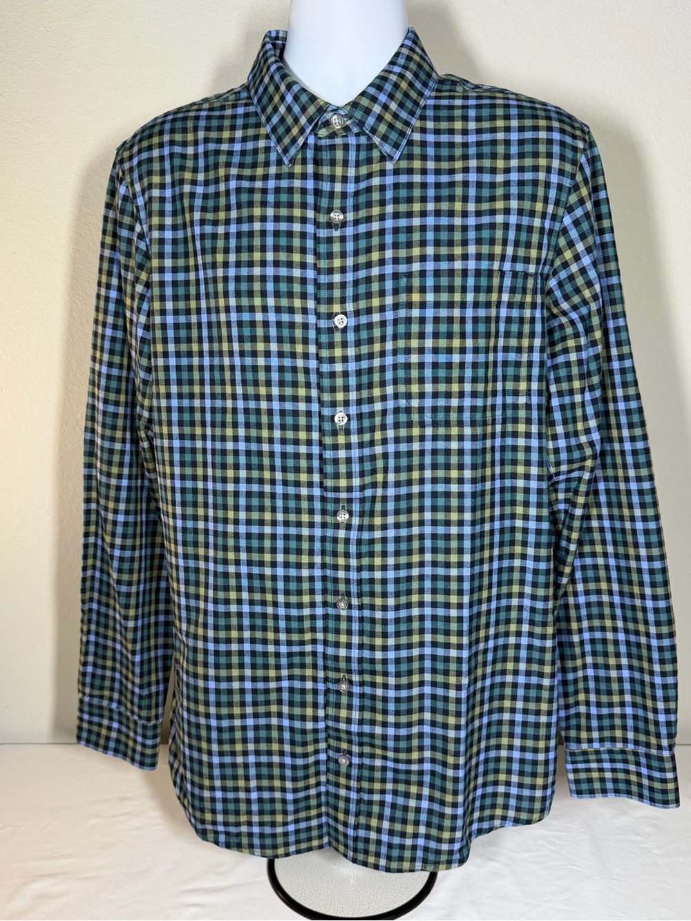 L.L.Bean Men’s Big & Tall MT Blue/Green Plaid Woven Cotton Button-Up with Pocket